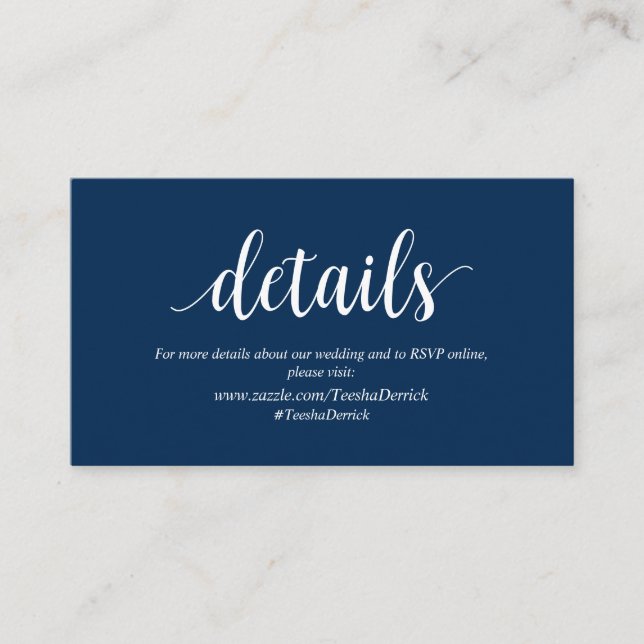 Modern Rustic, Navy blue, Wedding Details Enclosure Card (Front)