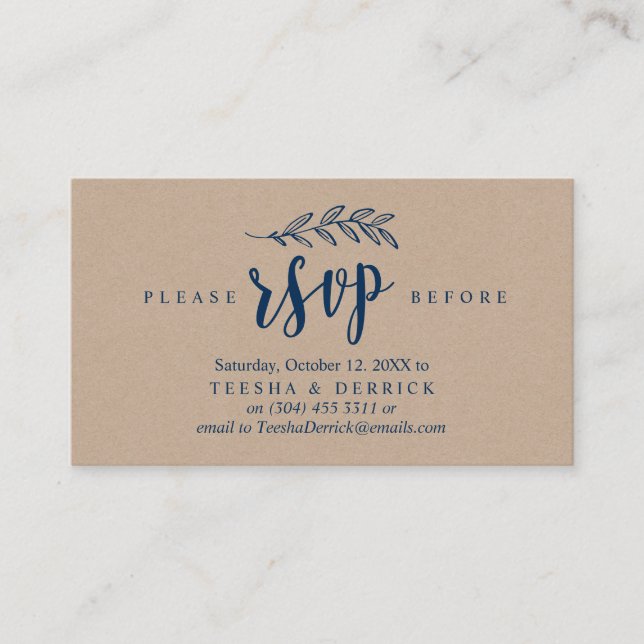 Modern Rustic, Navy Blue, Wedding Party RSVP Enclosure Card (Front)