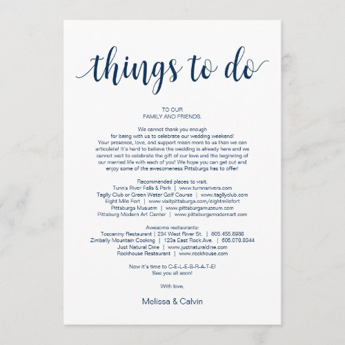 Modern Rustic Navy Things to do Itinerary Card