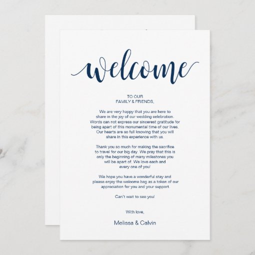 Modern Rustic, Navy, Welcome and Itinerary Card | Zazzle