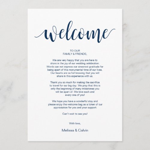 Modern Rustic Navy  Welcome and Itinerary Card