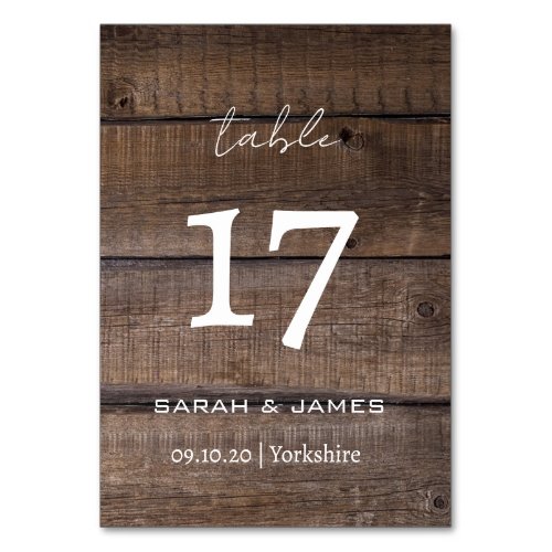 Modern Rustic Oak Script Wedding Custom  Table Number