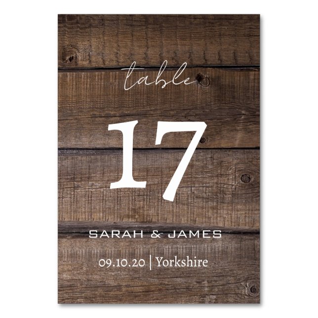 Modern Rustic Oak Script Wedding Custom  Table Number (Back)