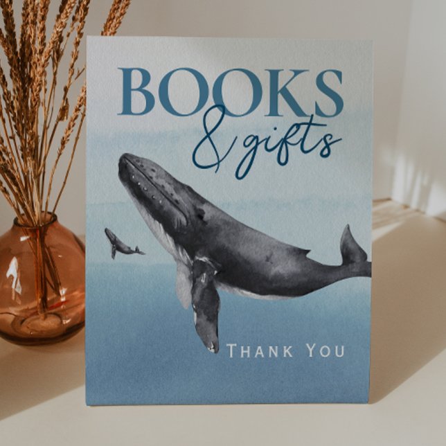 Modern Rustic Ocean Baby Shower Books and Gifts Pedestal Sign (Creator Uploaded)