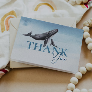 Modern Rustic Ocean Folded Baby Shower Letterpress Thank You Card