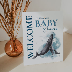 Modern Rustic Ocean Welcome Baby Shower Pedestal Pedestal Sign