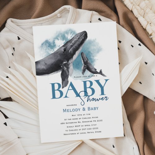 Modern Rustic Ocean Whale Baby Shower Invitation