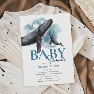 Blue Whale Baby Shower Invitation Boy Ocean Fish Swimming Swim Pool Pa –  Boogie Bear Invitations