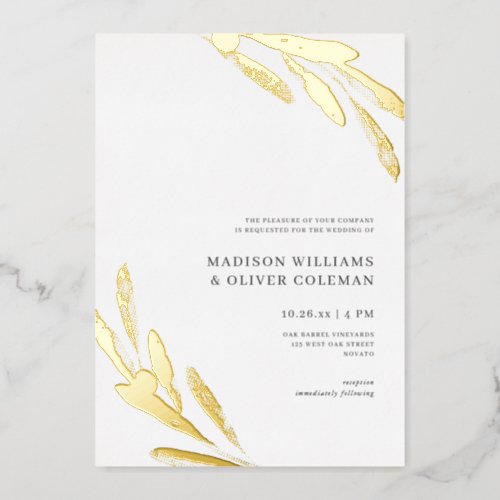 Modern Rustic Olive Branch Wedding REAL Foil Invitation