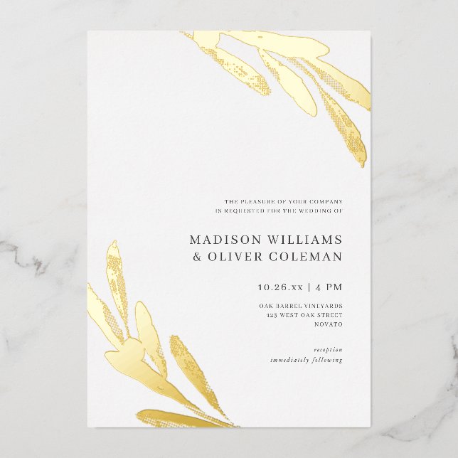 Modern Rustic Olive Branch Wedding REAL Foil Invitation (Front)