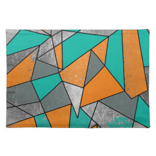 Modern Rustic Orange Teal Gray Silver Geometric Cloth Placemat