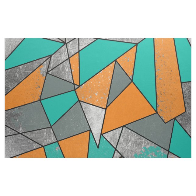 Modern Rustic Orange Teal Gray Silver Geometric Fabric (Yard)