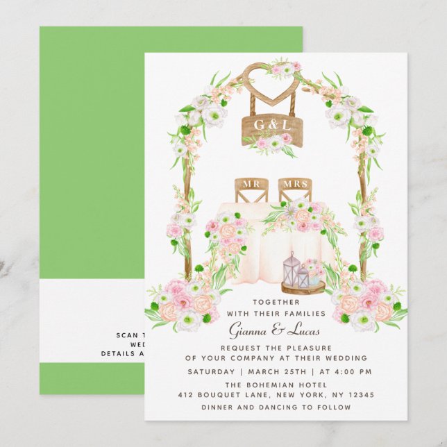 Modern Rustic Outdoor Watercolor Floral Wedding Invitation (Front/Back)