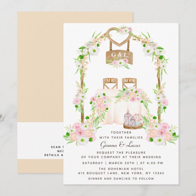 Modern Rustic Outdoor Watercolor Floral Wedding Invitation (Front/Back)