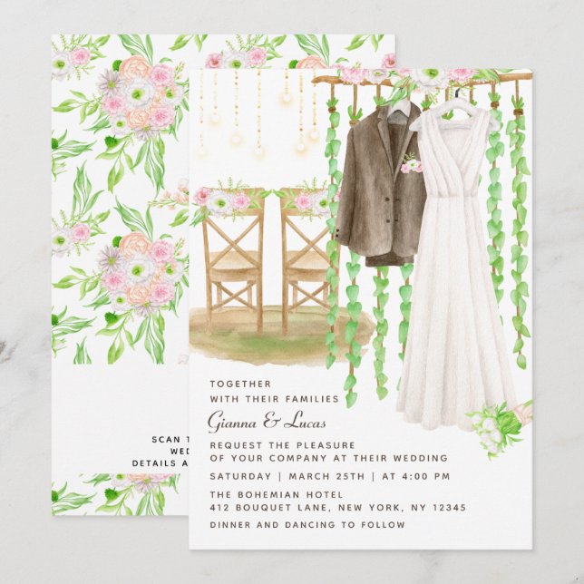 Modern Rustic Outdoor Watercolor Floral Wedding Invitation (Front/Back)