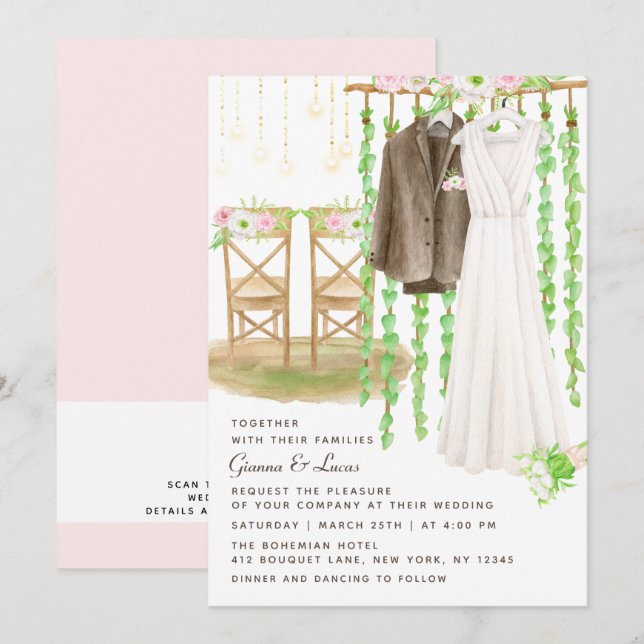Modern Rustic Outdoor Watercolor Floral Wedding Invitation (Front/Back)