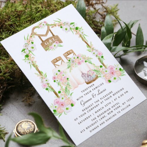 Modern Rustic Outdoor Watercolor Floral Wedding Invitation