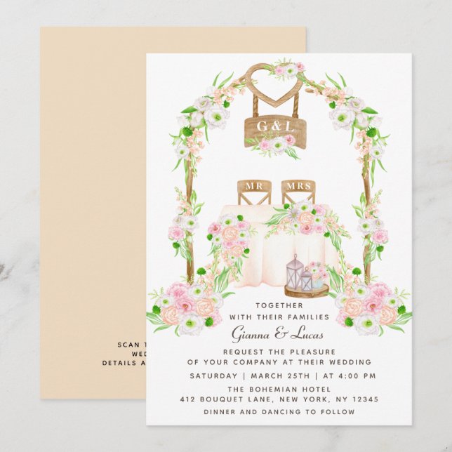 Modern Rustic Outdoor Watercolor Floral Wedding Invitation (Front/Back)