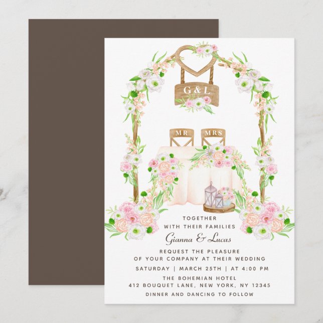 Modern Rustic Outdoor Watercolor Floral Wedding Invitation (Front/Back)