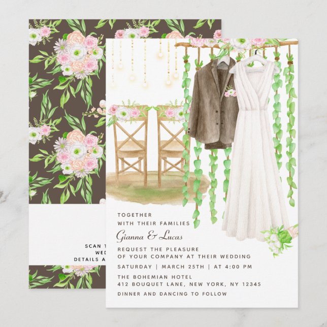 Modern Rustic Outdoor Watercolor Floral Wedding Invitation (Front/Back)