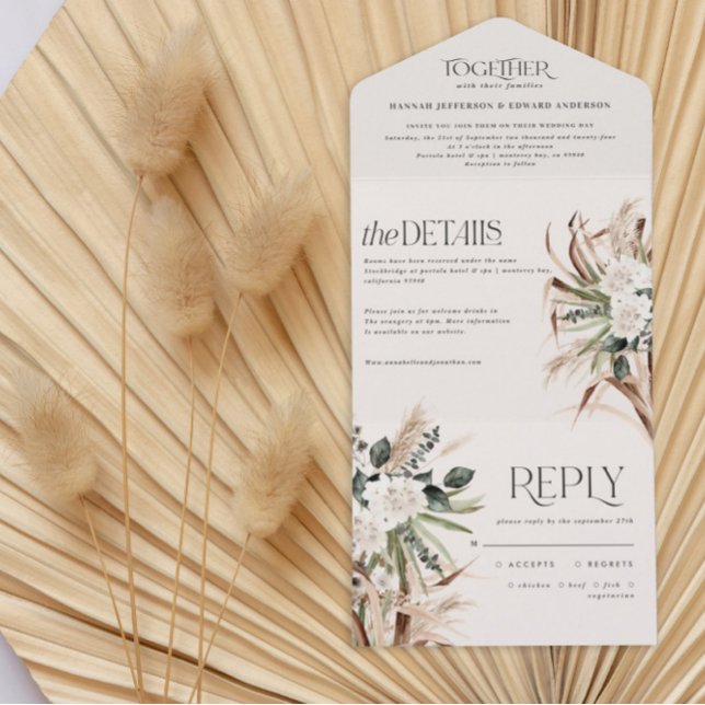modern rustic pampas eucalyptus wedding  all in one invitation (Creator Uploaded)