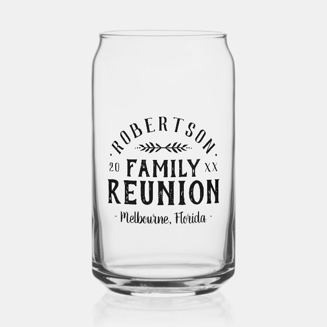 Modern Rustic Personalized Family Reunion Can Glass (Front)