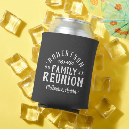 Modern Rustic Personalized Family Reunion  Gray Can Cooler