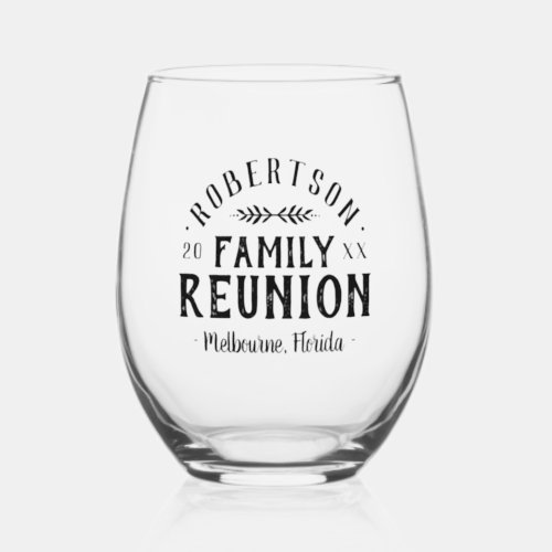 Modern Rustic Personalized Family Reunion Stemless Wine Glass