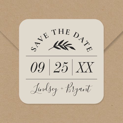 Modern Rustic Personalized Save the Date Square Sticker