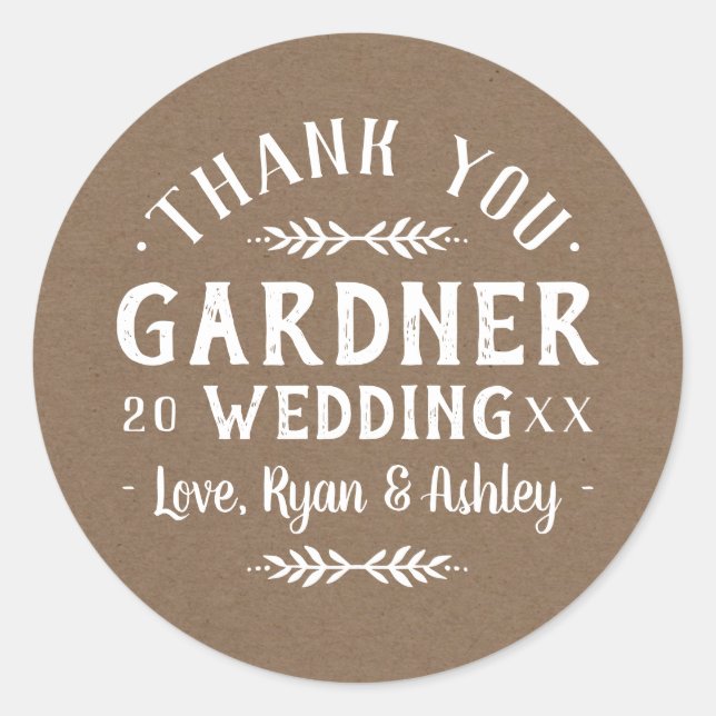 Modern Rustic Personalized Wedding Favor Stickers (Front)