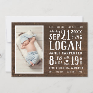 Modern Rustic Photo Birth Announcement