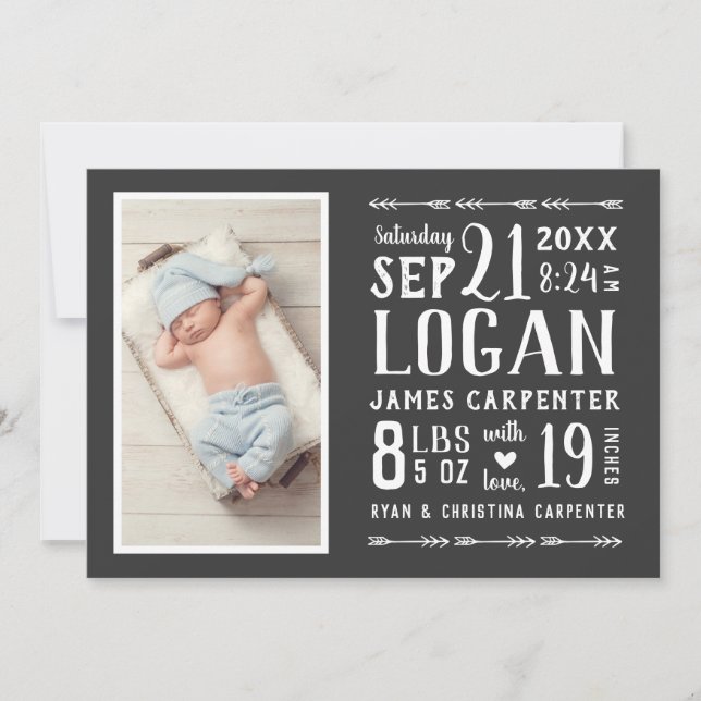 Modern Rustic Photo Birth Announcement (Front)