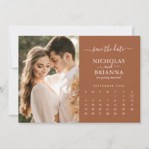 Modern Rustic Photo Calendar Terracotta Wedding Save The Date