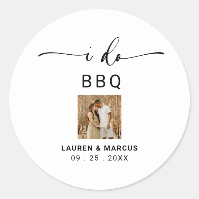 Modern Rustic Photo I Do BBQ  Classic Round Sticker (Front)