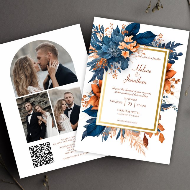 Modern Rustic Photo QR Code Floral Elegant Wedding Invitation (Modern Rustic Photo QR Code Floral Elegant Wedding Invitation)