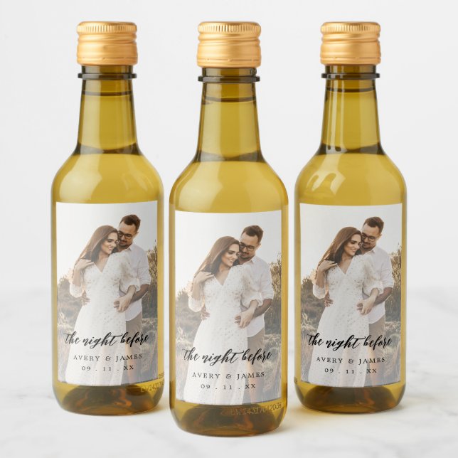 Modern Rustic Photo The Night Before Calligraphy Wine Label (Bottles)