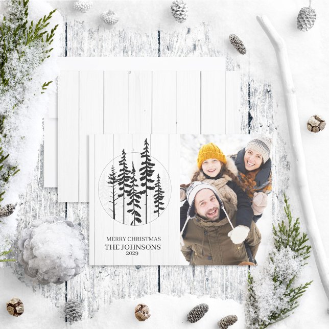 Modern Rustic Pine Tree Farmhouse Christmas Photo Holiday Card (Creator Uploaded)