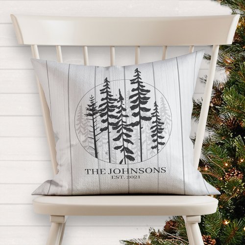 Modern Rustic Pine Tree Farmhouse Throw Pillow