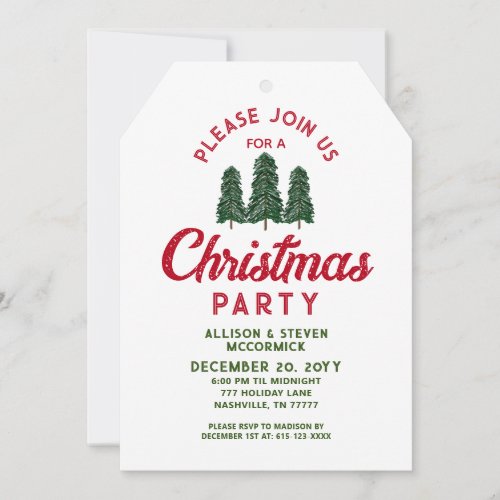 Modern Rustic Pine Trees Christmas Party Invitation