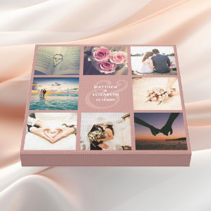 Modern Rustic Pink Ampersand Wedding Photo Collage Canvas Print