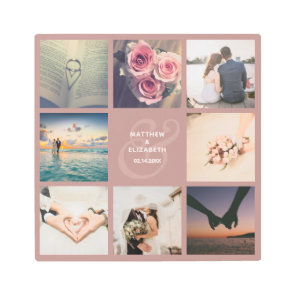 Modern Rustic Pink Ampersand Wedding Photo Collage Metal Print