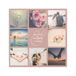 Modern Rustic Pink Ampersand Wedding Photo Collage Metal Print