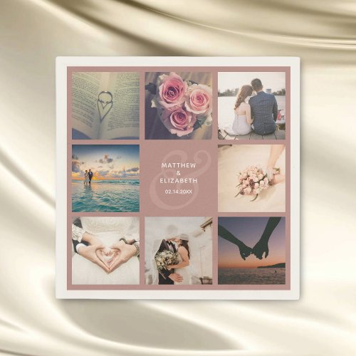 Modern Rustic Pink Ampersand Wedding Photo Collage Napkins