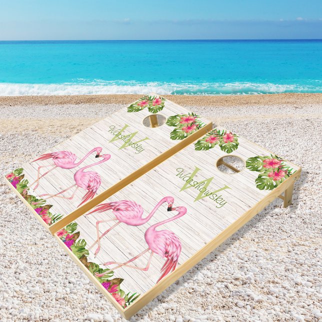 Modern Rustic Pink Flamingo Tropical Wildlife Cornhole Set (Creator Uploaded)