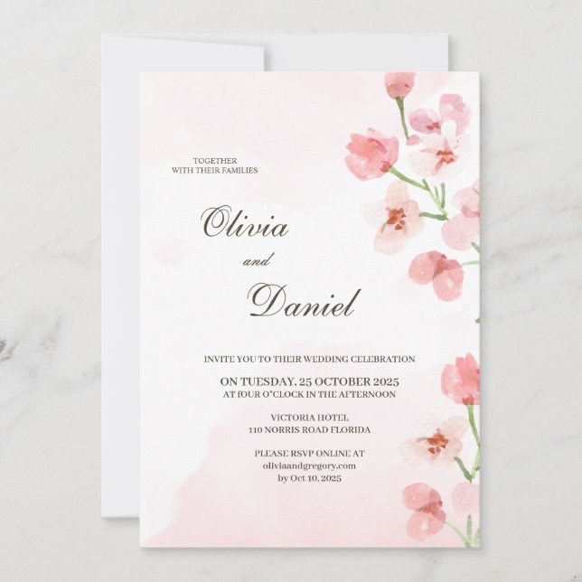 Modern Rustic Pink Flowers Wedding  Invitation (Front)