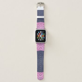 Modern Rustic Pink Lace Denim  Jeans  Birthday Apple Watch Band by TeeshaDerrick at Zazzle