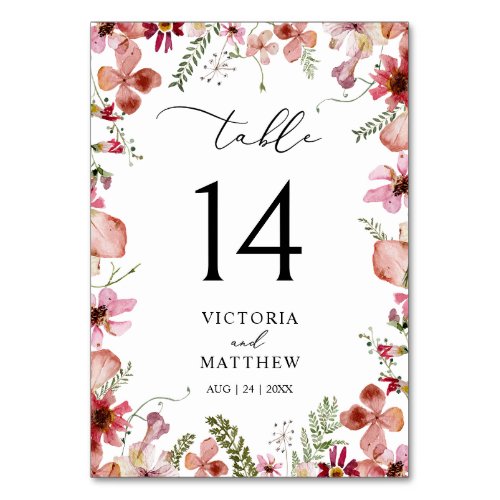 Modern Rustic Pink Peach Floral Table Number Card