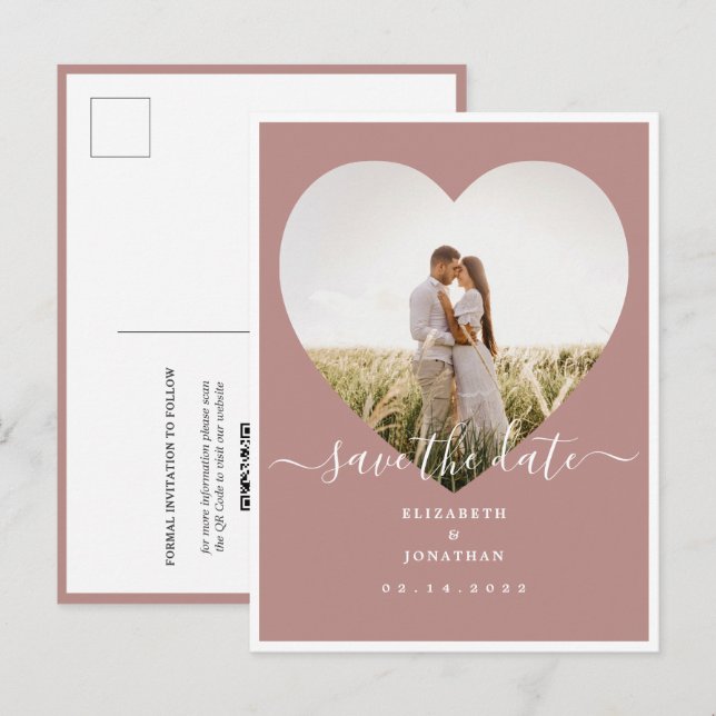 Modern Rustic Pink Photo Wedding Save The Date Announcement Postcard (Front/Back)