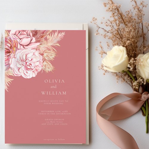 Modern Rustic Plum Pink Boho Wedding  Invitation