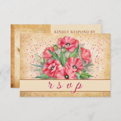 Modern Rustic Poppy Floral Wedding RSVP Card